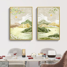 客厅装饰画奶油风绿色风景山水玄关壁画民宿公寓挂画跨境无框画