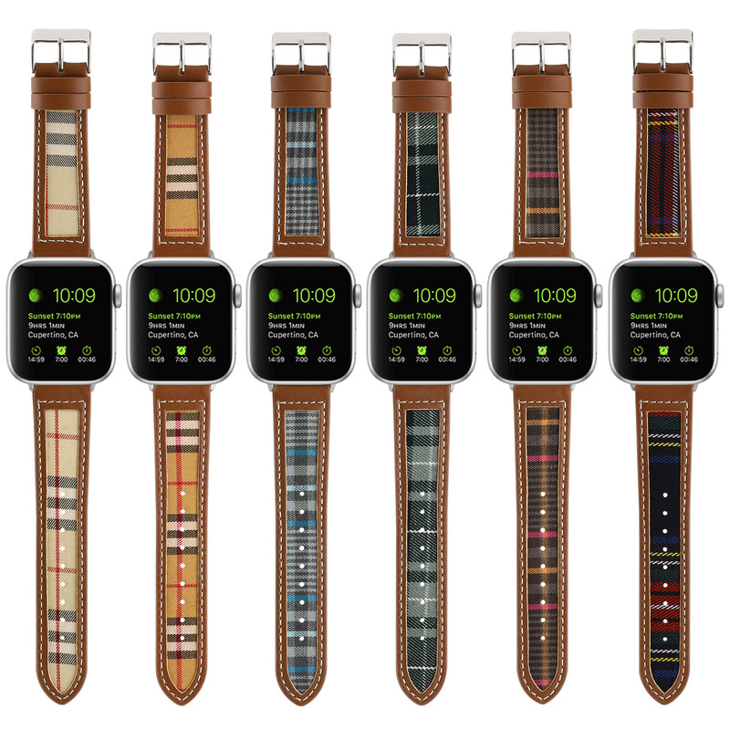 Check Windowless Canvas Leather Strap for Apple Apple Watch Wristband iwatch56789SE Smart Watch Check Windowless Canvas Leather Strap for Apple Apple Watch Wristband iwatch56789SE Smart Watch