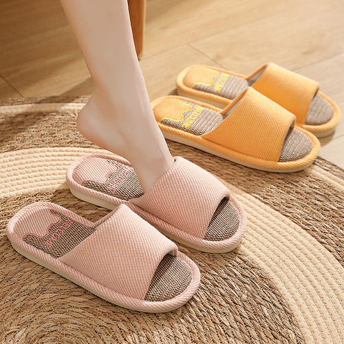 Bear Linen Slippers Women's Summer Cute Cartoon Embroidery Indoor Home Non-Slip Women's Floor Slippers Men's Summer Wholesale