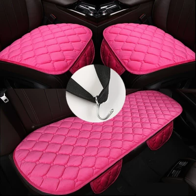 backrest free car three-piece – Seat cushion, seat cover - diamond-plush-pink-three-piece-set-with-pockets-and-hooks