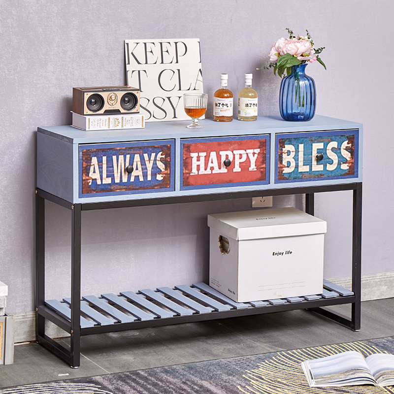 Venta al por mayor de almacenamiento de hierro vintage pintado pecho de cajones gabinete pasillo pequeño apartamento TV gabinete dormitorio almacenamiento balcón gabinete