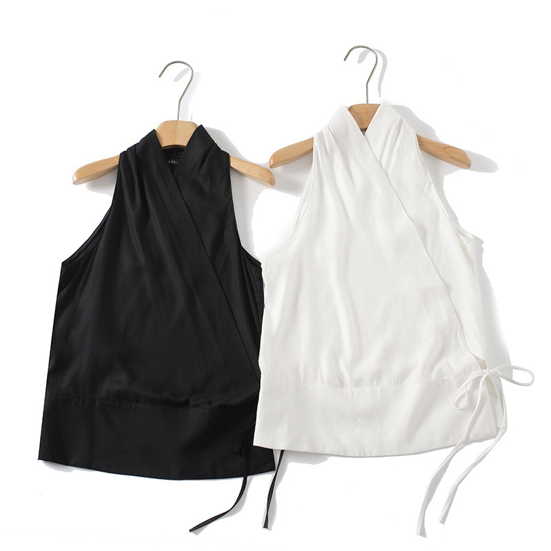 Foreign Trade Wholesale Summer New Style European and American Style Urban Commuting Style Cross-Draped Detail Belt Top Foreign Trade Wholesale Summer New Style European and American Style Urban Commuting Style Cross-Draped Detail Belt Top