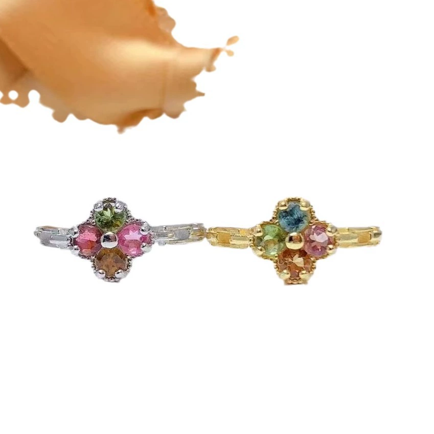 Ring, organic tourmaline stone inlay, silver 925 sample