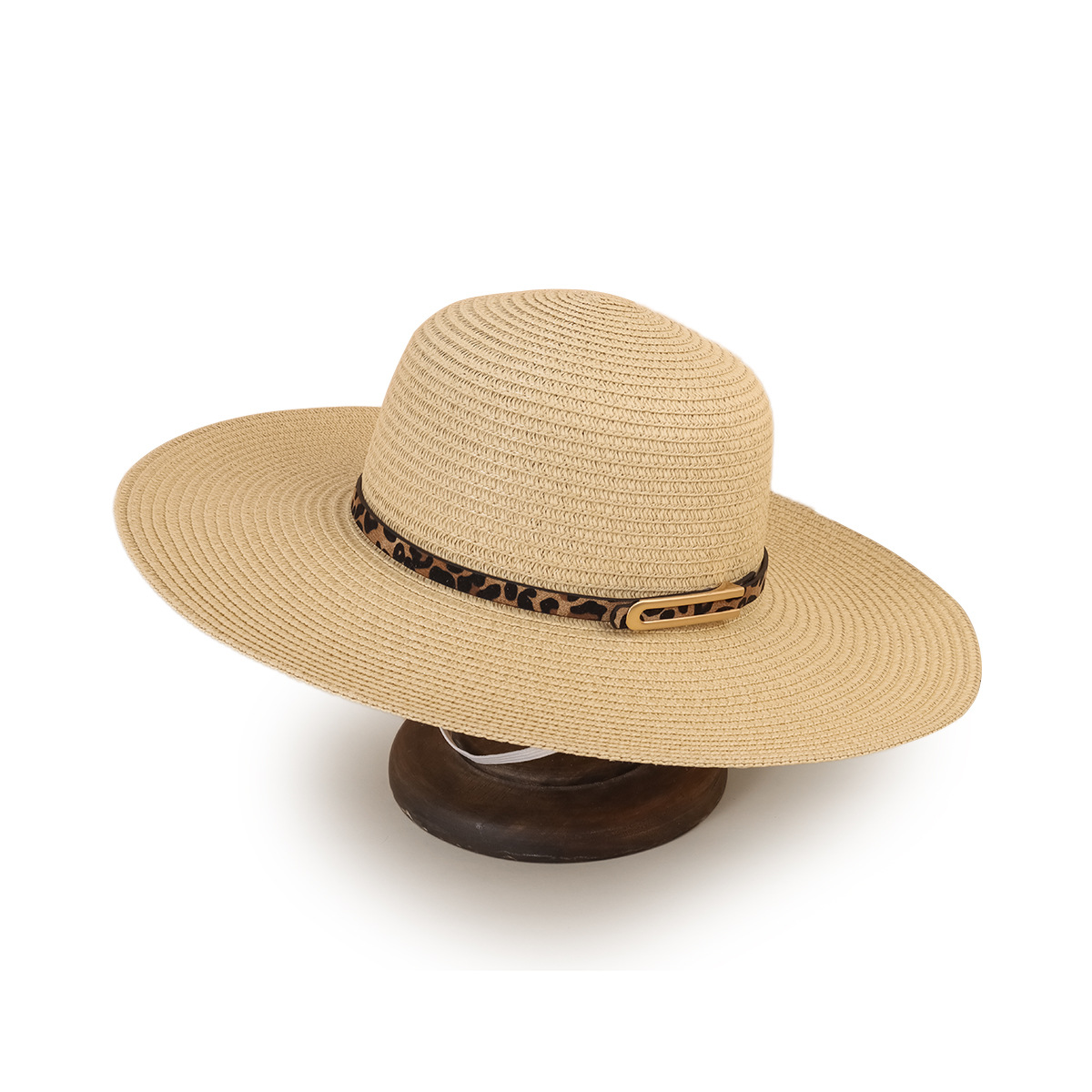 Sombrero beige verano nueva moda de ala ancha a prueba de sol sombrero fresco de moda femenina cinturón de estampado de leopardo coreano sombrero de paja de ala grande Masculino