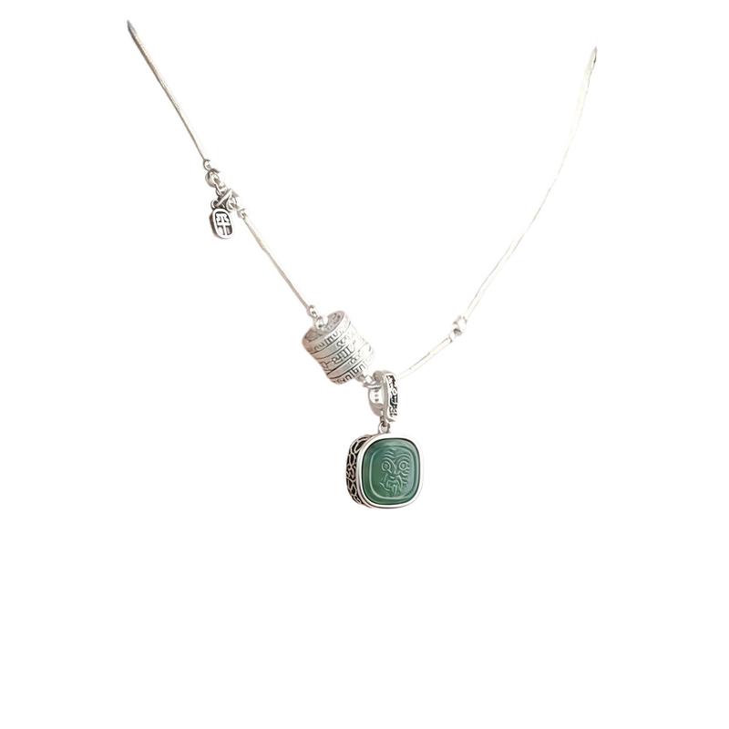 スター人気のHetian Jade 925スターリングシルバーZakiramペンダント安全お守りネックレスレディースレトロオールド絶妙|undefined