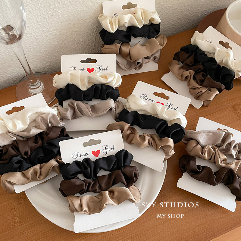Banda de pelo de intestino delgado de satén de alto grado cuerda de pelo femenina alta banda de goma elástica duradera temperamento lazo de pelo cabeza de bola cuerda de pelo