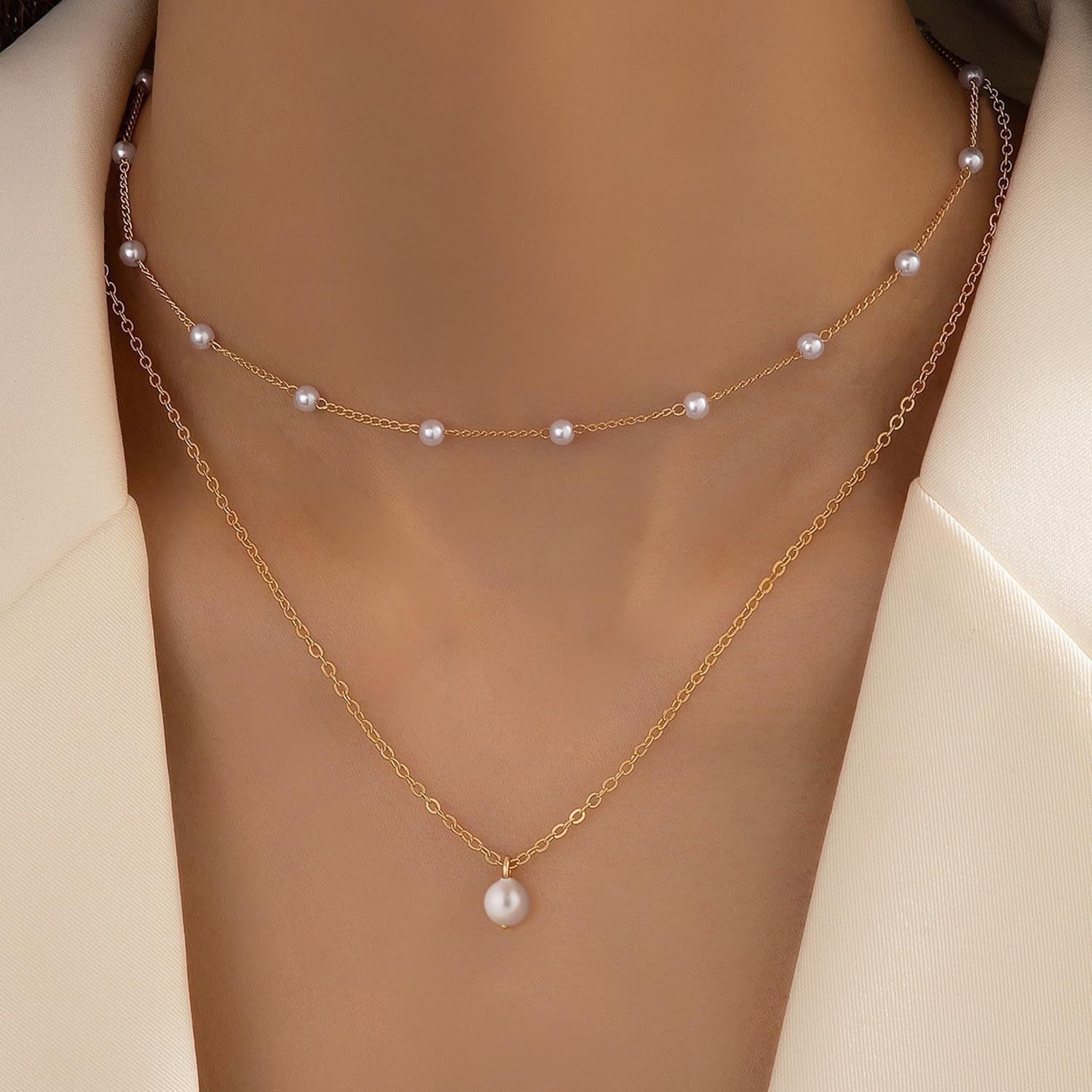 Nuova collana a strati con ciondolo di perle transfrontaliere europeo-americano per donna, alla moda e versatile con un design di alta qualità_voghion.com