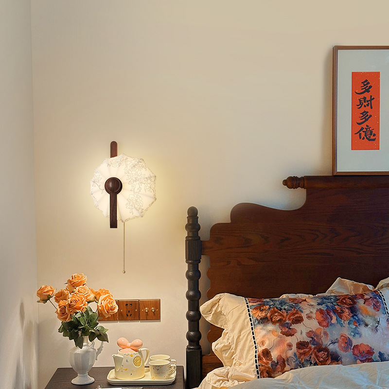 Estilo antiguo, dinastía Song, estética, lámpara de pared con cabecera de cama retro, tela impresa, sala de estar, dormitorio, fondo, lámpara de pared, 2025 nuevo