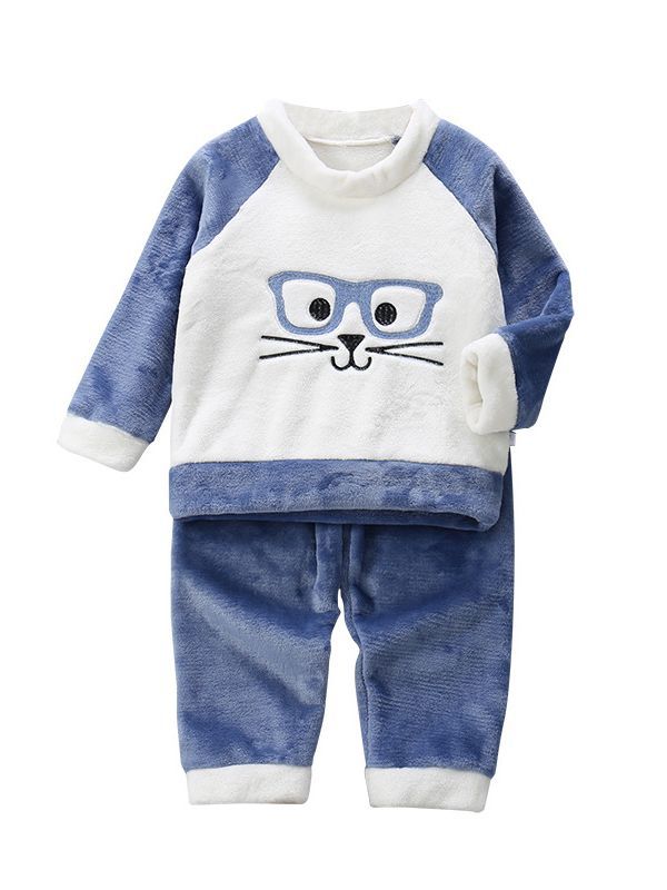 2023 Otoño e Invierno nuevos niños y niñas forrados de lana engrosada cálido traje infantil de dibujos animados franela homewear Pijamas