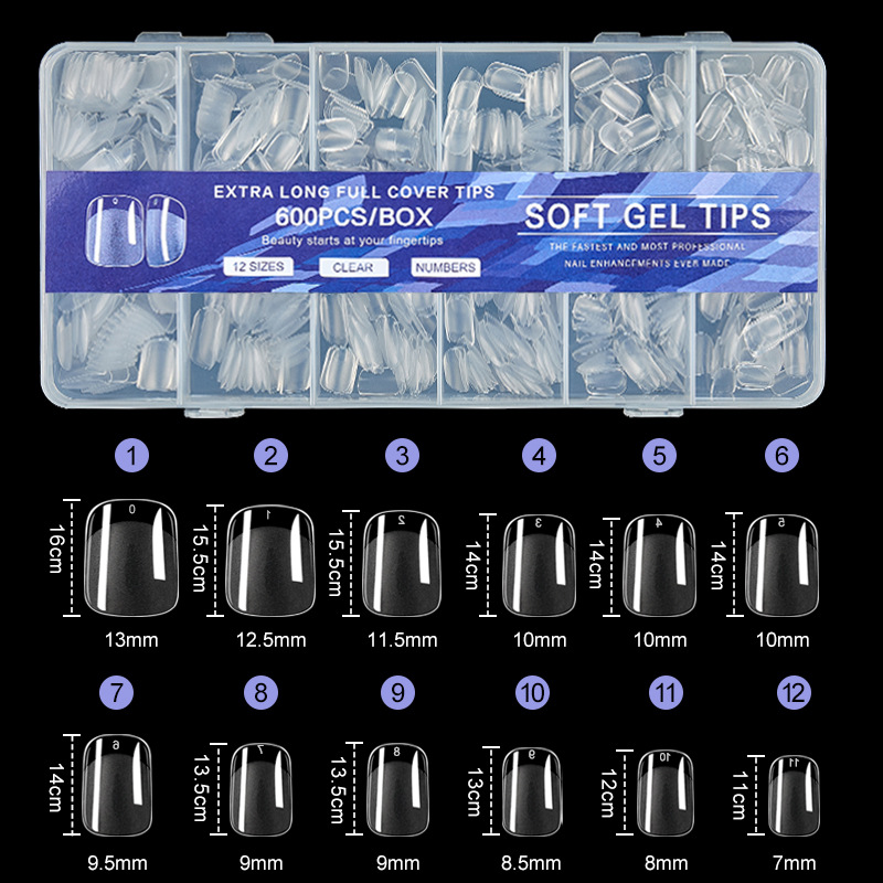 Amazon transfronterizo Europa y Estados Unidos transparente desmontable parche de manicure falso semi-esmaltado de 600 piezas en caja