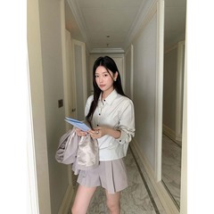 【十三行特价不退换】纯棉格子衬衫女秋季单排扣百搭休闲衬衣女