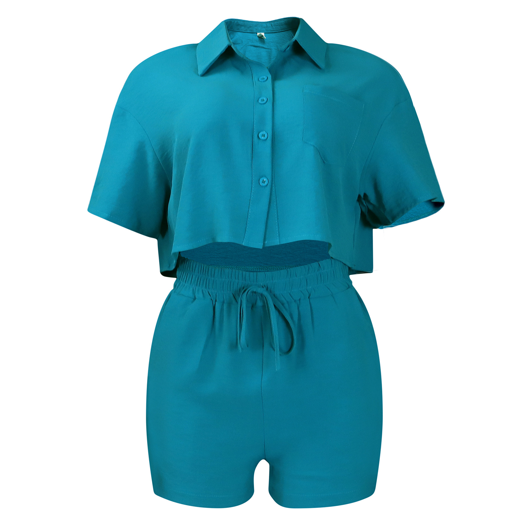 Women's Clothing summer new casual lapel short sleeved shirt shorts fashionable suit_mkmklike.com