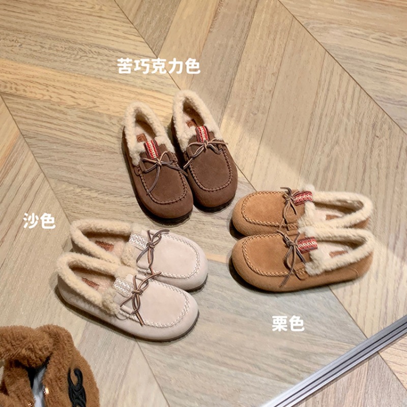 软皮版~蝴蝶结毛毛勃肯单鞋女2025冬季新款加绒保暖棉鞋雪地靴子