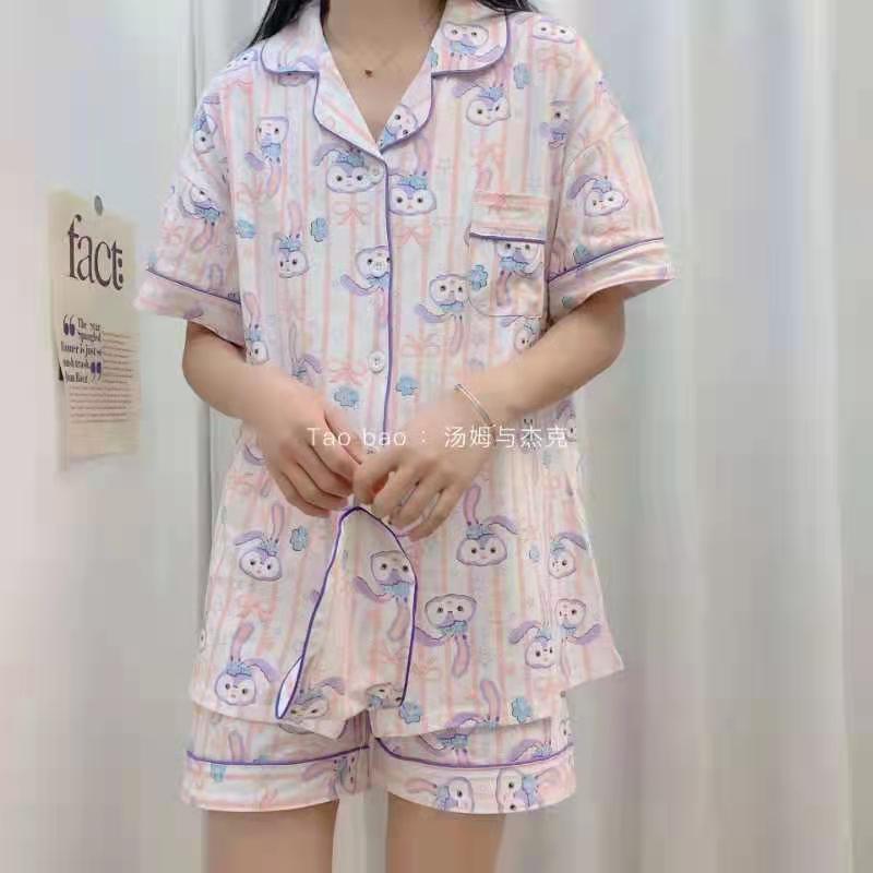 Pijamas de manga corta de verano de dibujos animados de las mujeres de estilo coreano vaca suelta ins estilo wechat celebridad en línea de dos piezas ropa para el hogar