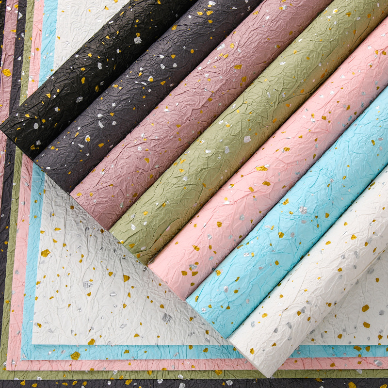Papel de piedra de papel de papel de oro de plata de textura hecha a mano Papel plegado de textura ramo de flores de papel de embalaje Flores materiales de flor