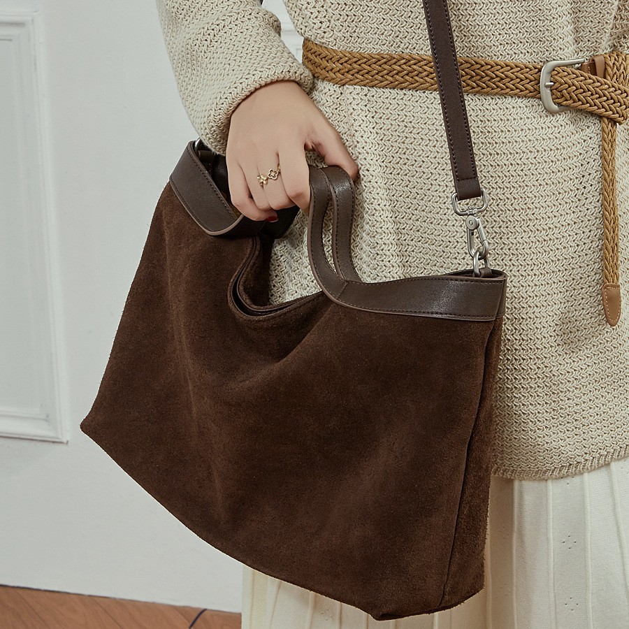 Retro Matte New Season Shoulder Bag Large Capacity Premium Texture Commuter Tote Bag Genuine Leather Women's Contrast Color Crossbody Bag - Thumbnail 4