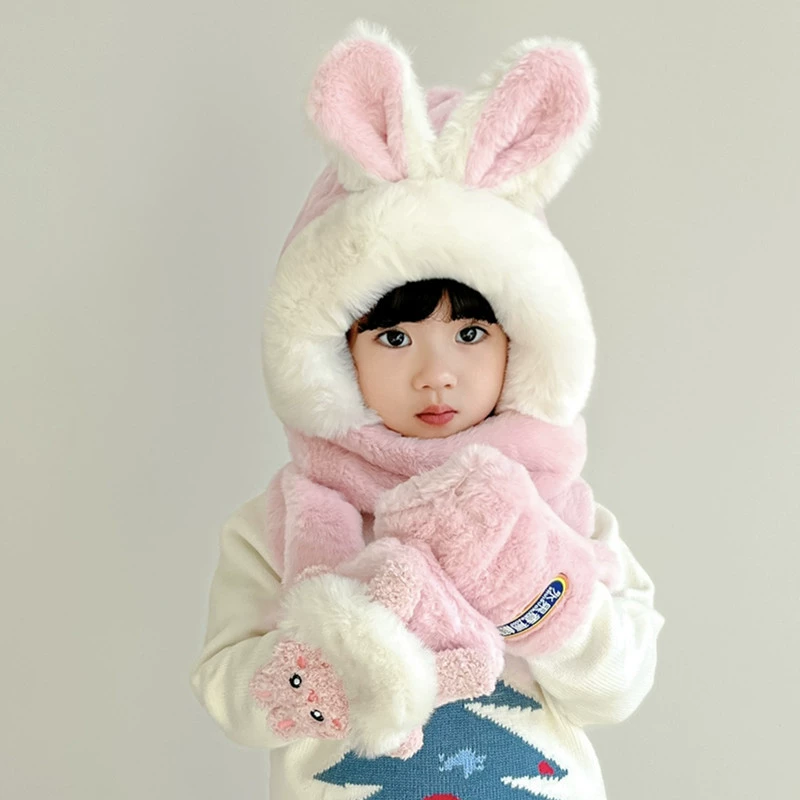 Детская шапка, шарф, тёплые бархатные милые зимние перчатки, 2–5 лет