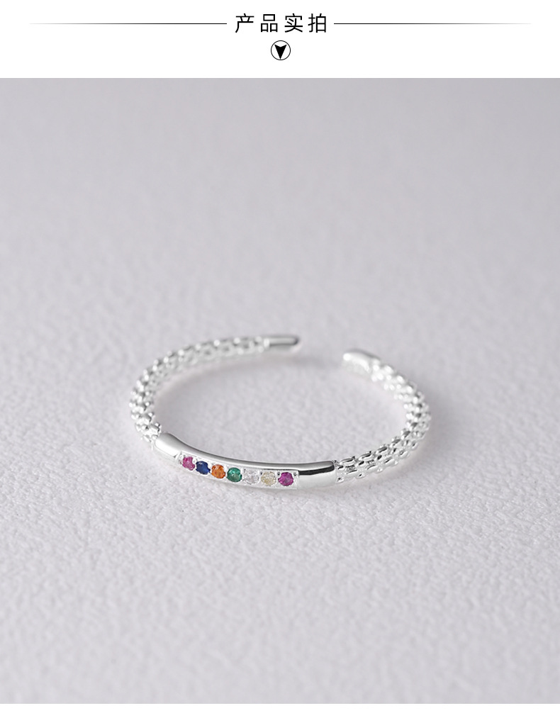 Sterling Silver Material Geometric Pattern Lady Simple Style Geometric Sterling Silver Plating Inlay Zircon Open Rings