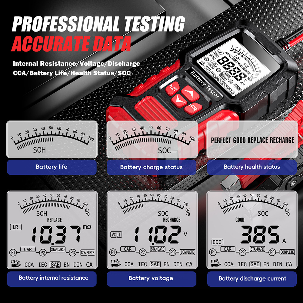 English battery tester battery capacity meter car battery voltage internal resistance meter motorcycle battery tester