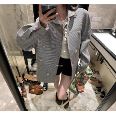区区欧阳水钻条纹牛仔外套女秋季新款设计感小众宽松复古翻领夹克