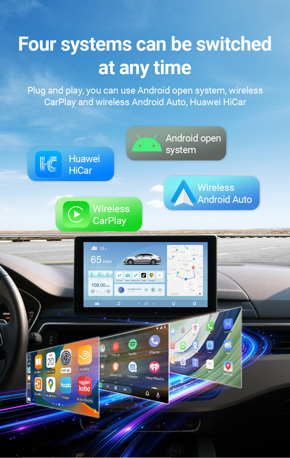 Xuda Wireless Carplay Is Suitable for Huawei Hicar Android System 4-in-1 Android Auto Adapter