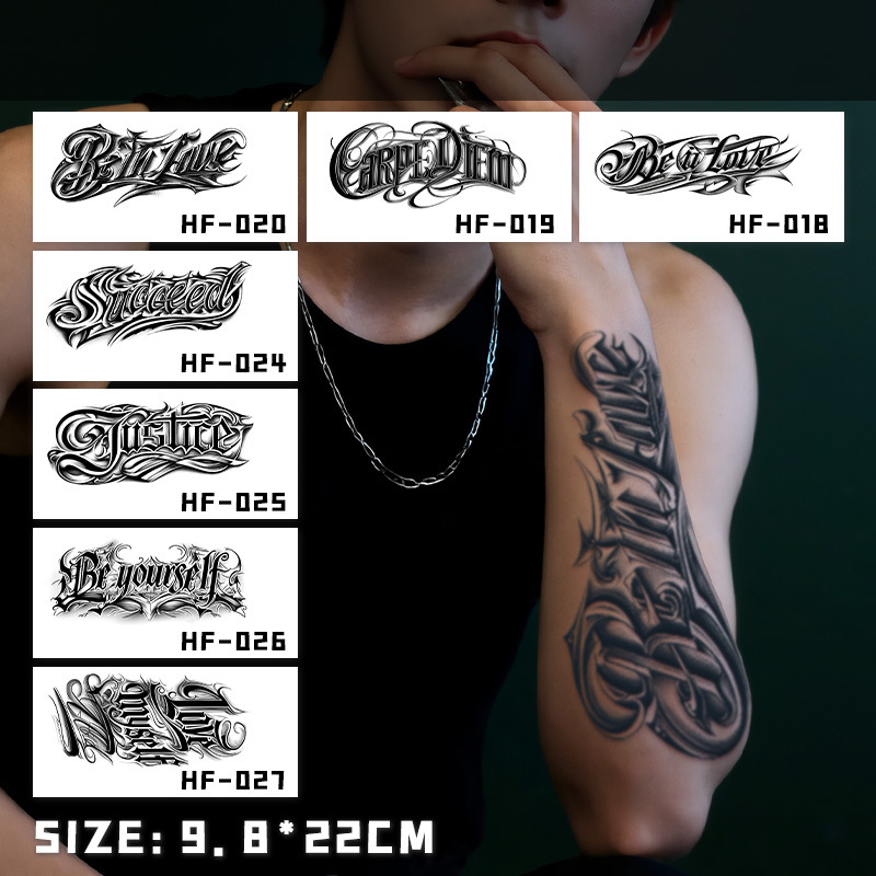 Adhesivos de tatuajes a base de hierbas con letras para hombres, impermeables y de larga duración, sin reflejos, tatuajes semipermanentes, personajes de flores, brazos y hombros femeninos