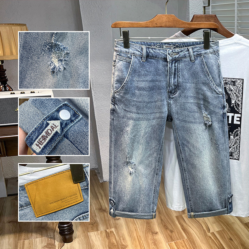 Cropped Denim Shorts Men's Korean-style Ripped Loose Slim-fit Summer Thin Cropped Casual Trousers Retro plus size Trendy Cropped Denim Shorts Men's Korean-style Ripped Loose Slim-fit Summer Thin Cropped Casual Trousers Retro plus size Trendy
