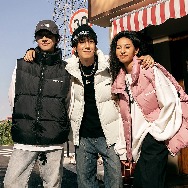 90 terciopelo engrosado abajo Chaleco de los hombres de invierno corto collar abajo chaqueta americana retro impreso abrigo de pan Q