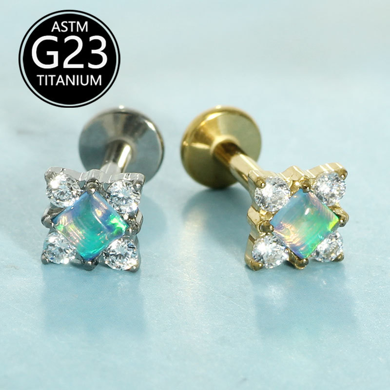 Silver pointed spike labret stud material detail