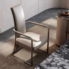 不锈钢真皮主人茶椅靠背单椅现代简约高端书房设计师轻奢别墅餐椅