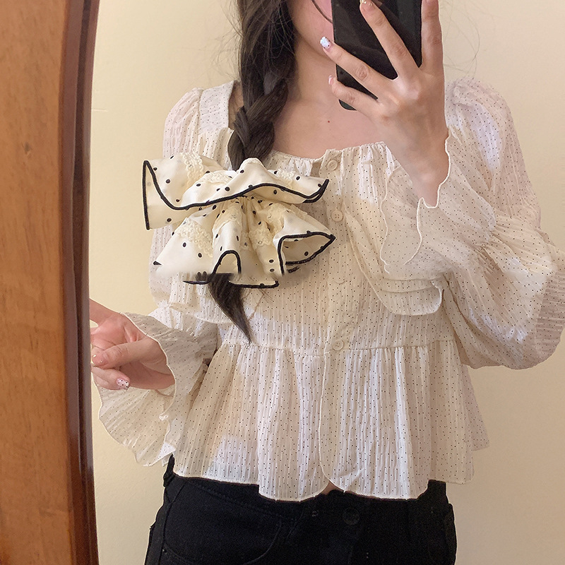 Tela satén encaje de lunares lazo para el cabello grueso retro temperamento suave cuerda para el cabello moda accesorios para el cabello de alta gama mujeres