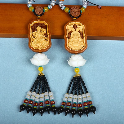 Carved Guanyin Buddha, Large Lotus, and Car hanging