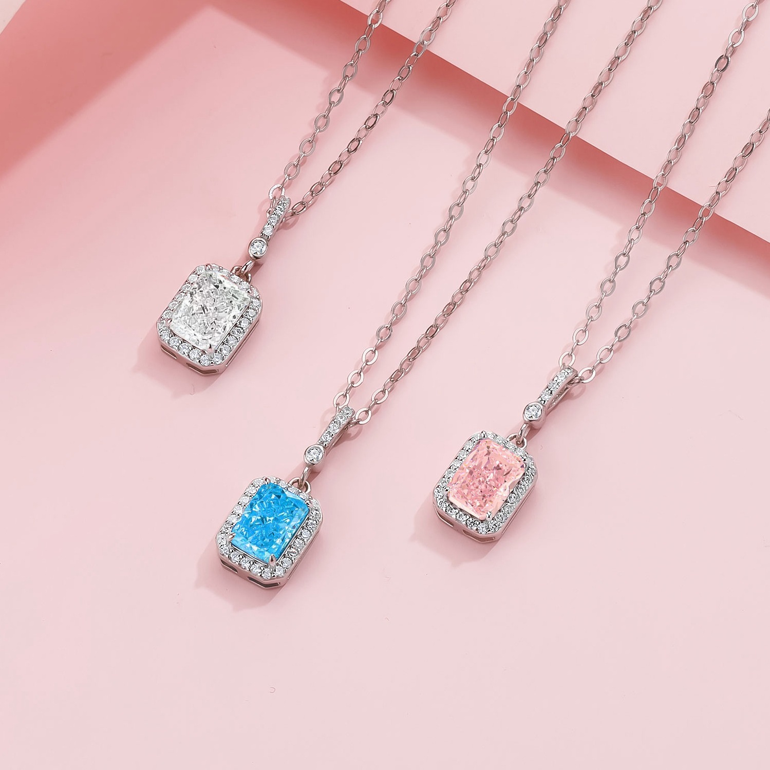 Ig Style Lady Korean Style Square Sterling Silver Inlay Zircon Pendant Necklace display picture 2