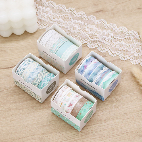 Retro geometric set of paper tape 8 types of handbook diary DIY decoration material stickers student stickers stationery wholesale