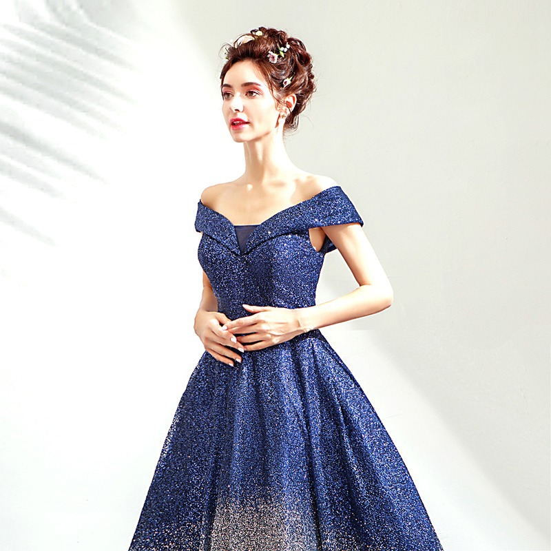 Vestido de noche 2026, nuevo vestido de noche azul degradado para fiesta anual, actuación en escenario, examen de arte, vestido de novia cielo estrellado, venta al por mayor