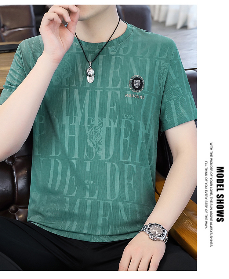 Suvine jääsiidist lühikeste varrukatega meeste 2024. aasta uus poolvarrukatega T-särk, brändi Instagram trendikad lahtised riided_voghion.com