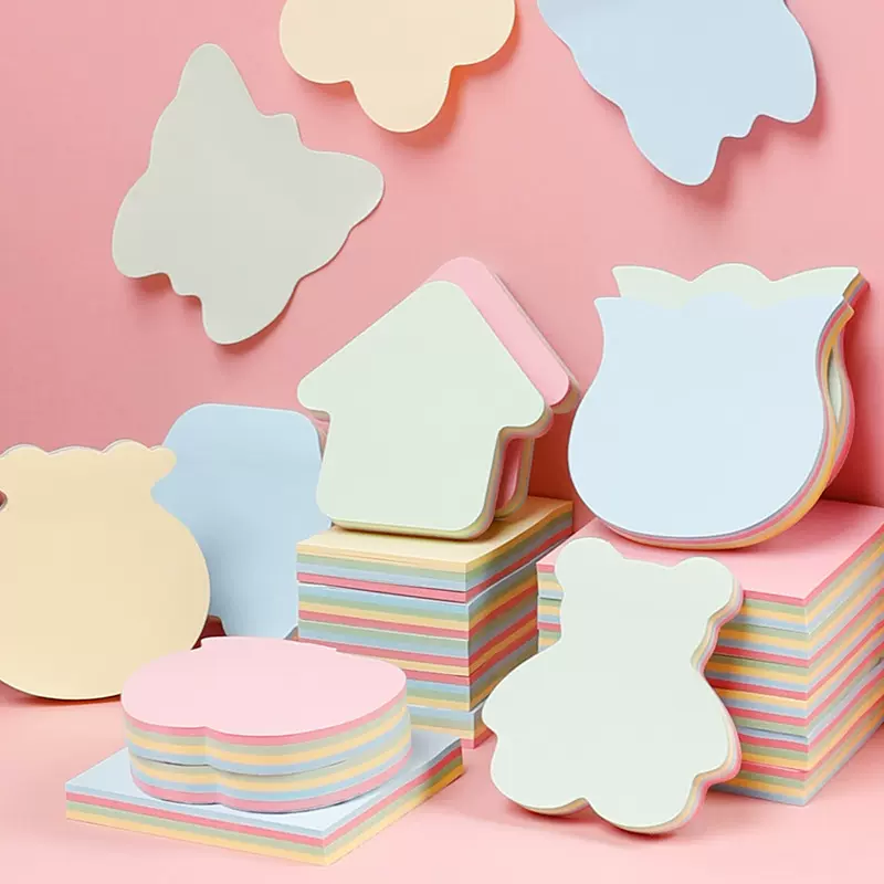 卡通熊猫彩色异形便利贴荧光便签纸学生重点标记塑料防水透明贴纸