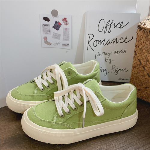 Pure Color Breathable Student Canvas Shoes Women  Spring Summer Flat Hong Kong Style Original Minimalist White Shoes Korean Version Casual Platform Shoes