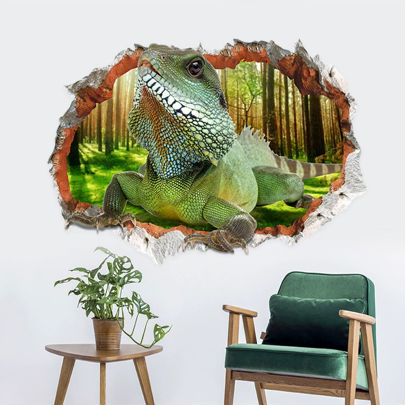 Трансграничная внешняя торговля сквозь стену ящерица динозавр наклейка трехмерная креативная личность декоративная фоновая настенная наклейка на стену оптовая продажа