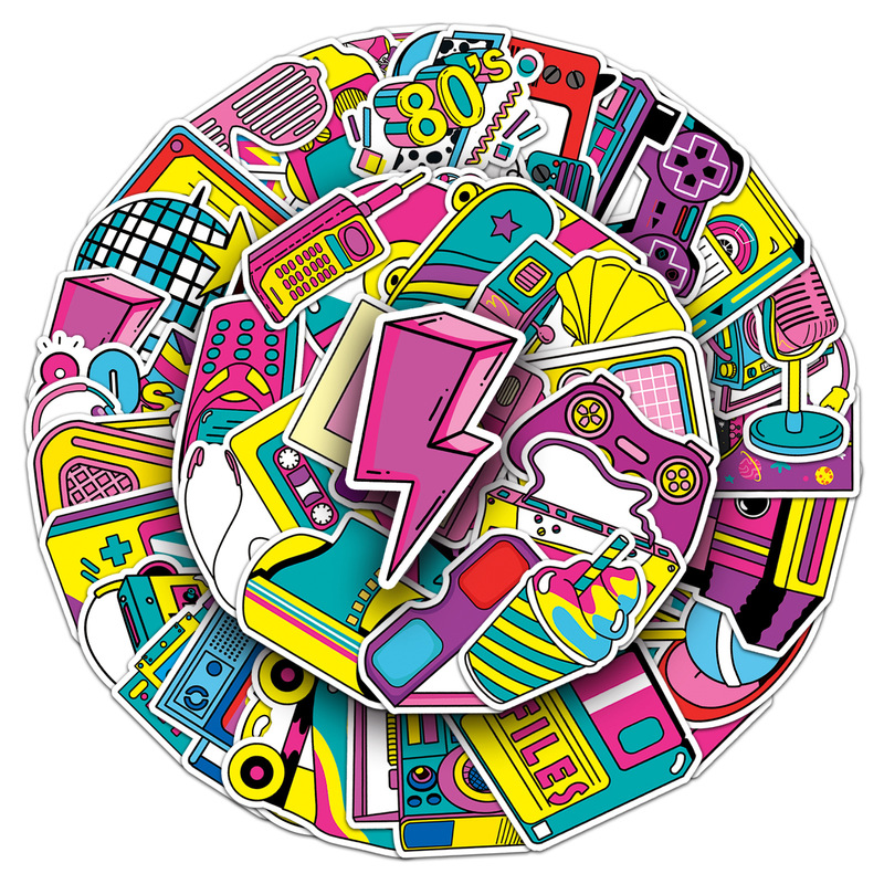50 retro 80 s stickers trend color cartoon graffiti waterproof decorative luggage notebook stickers 50 retro 80 s stickers trend color cartoon graffiti waterproof decorative luggage notebook stickers