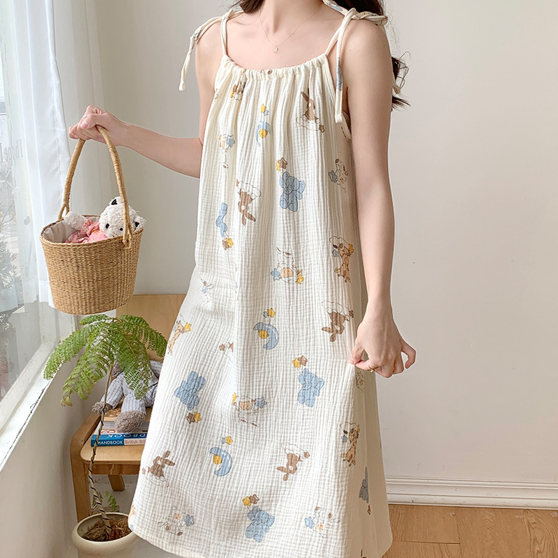 Cotton Double Gauze Pregnant Women's Dress Spring and Summer Moon Dress Crepe Nightdress Sling Girs' Dress Nursing Home Dress Cotton Double Gauze Pregnant Women's Dress Spring and Summer Moon Dress Crepe Nightdress Sling Girs' Dress Nursing Home Dress