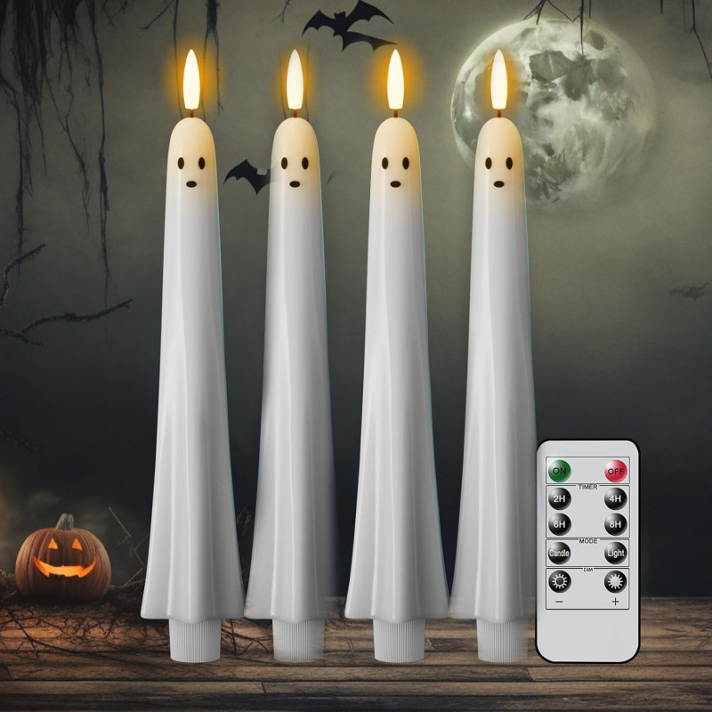 跨境新款 Velas conicas sin llama 万圣节幽灵火焰蜡烛|undefined