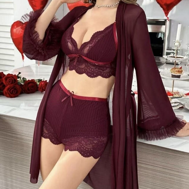 European and American Cross-Border Foreign Trade Summer Lace See-Through Hollow-Out Ice Silk Pajamas, Sexy Home Wear, Alluring Lingerie European and American Cross-Border Foreign Trade Summer Lace See-Through Hollow-Out Ice Silk Pajamas, Sexy Home Wear, Alluring Lingerie
