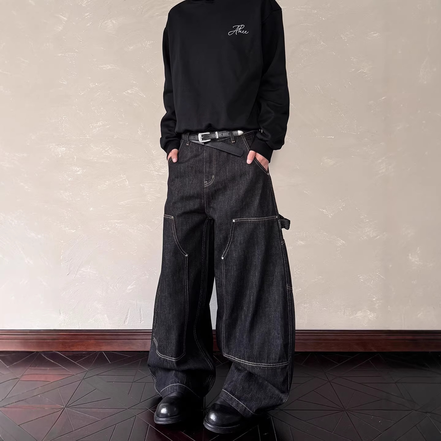 美式vibe风格裤子男女款2025夏季宽松直筒裤潮流单宁弯刀牛仔长裤