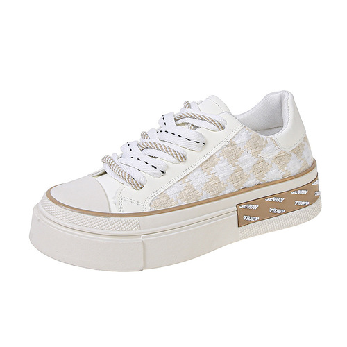Xiaoxiangfeng checkerboard canvas shoes for women  new niche design ins trendy thick-soled versatile small white sneakers