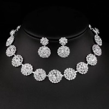 新娘饰品 璀璨满钻几何圆形项链耳坠拍摄首饰套装 bridal jewelry
