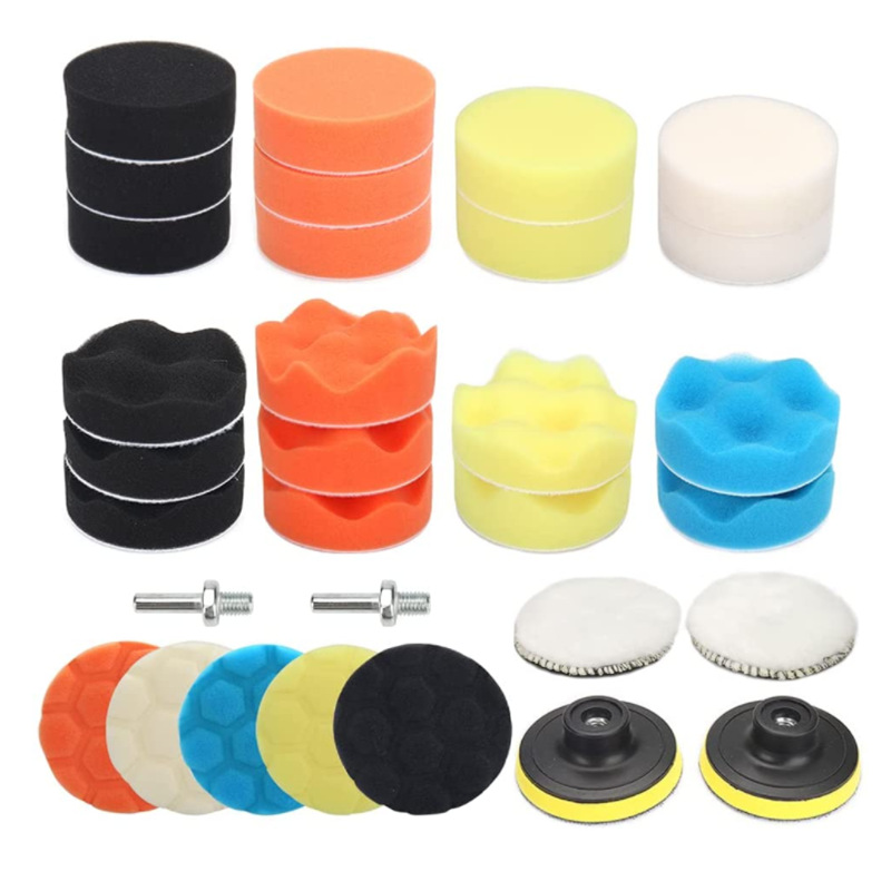 Qinghe pulido 3 pulgadas belleza del coche encerado pulido almohadilla de lana autoadhesiva rueda de esponja de onda plana combinación de 31 piezas