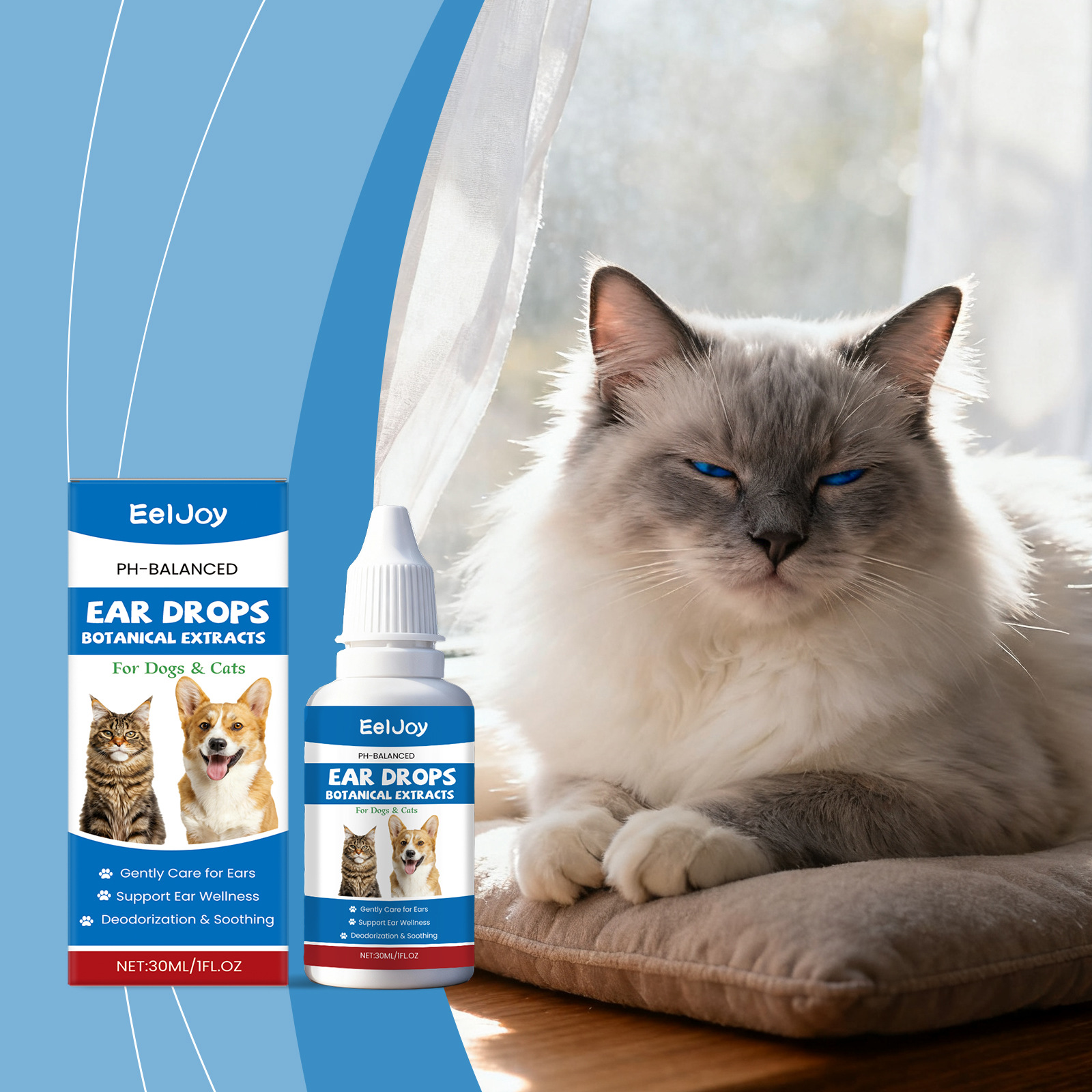 Eeljoy Pet Ear Drops Mildly Formulated Ear Cooling Daily Ear Care Drops