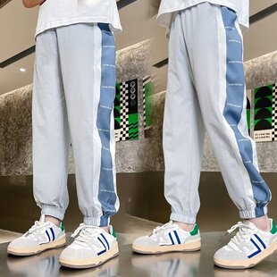 Boys' Ice Silk Thin Anti-mosquito Pants Children's Summer Trousers Sports Pants for Large Children and Boys Summer Quick-drying Trendy Pants