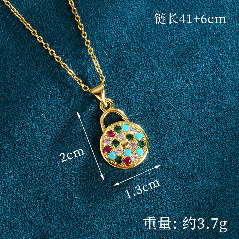 Collar de oro de arena de Vietnam para mujer con incrustaciones de circonio moda geométrica irregular cerradura redonda pendiente simple fábrica de joyería al por mayor